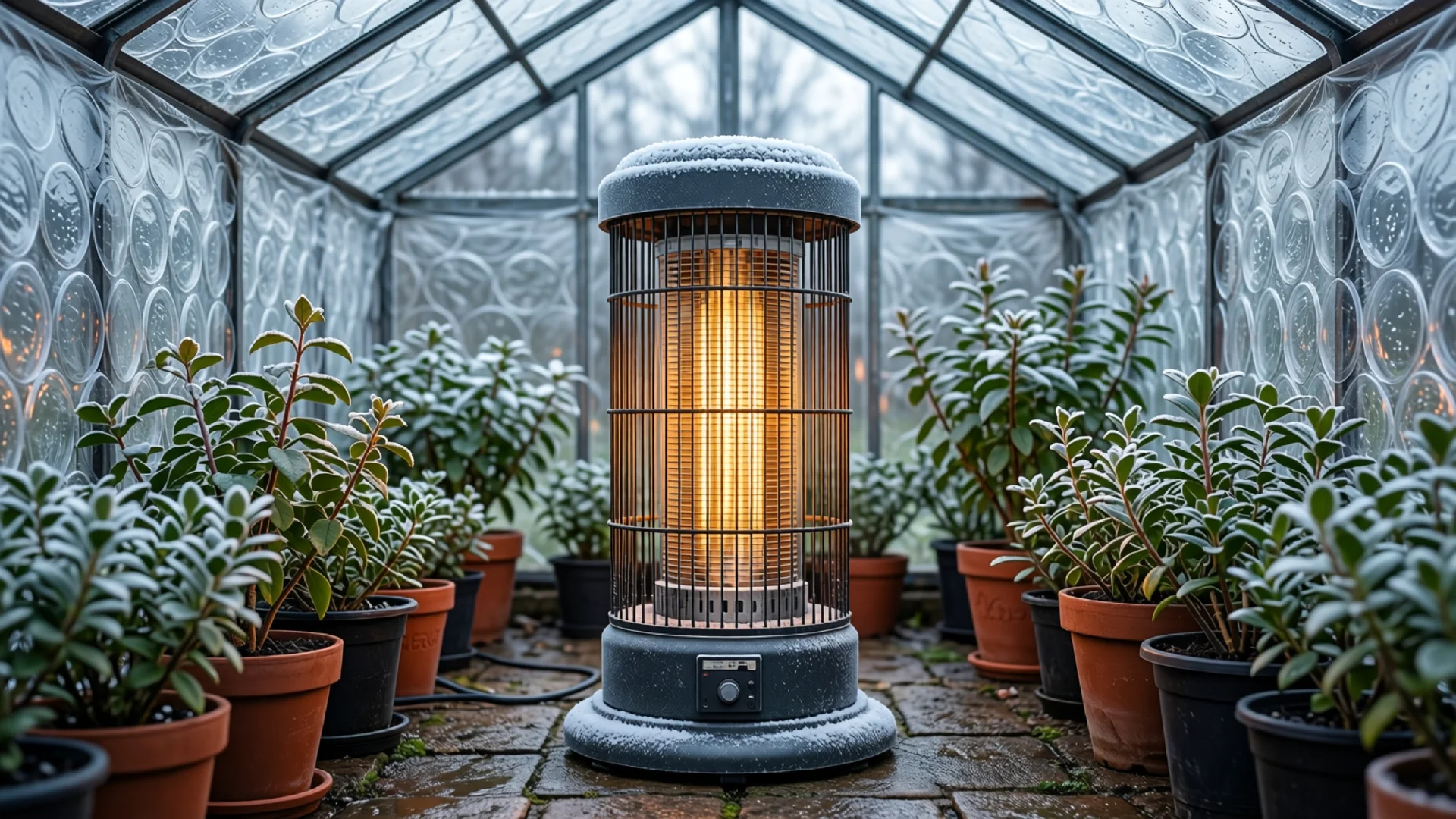 Gewächshaus im Winter beheizen im Garten