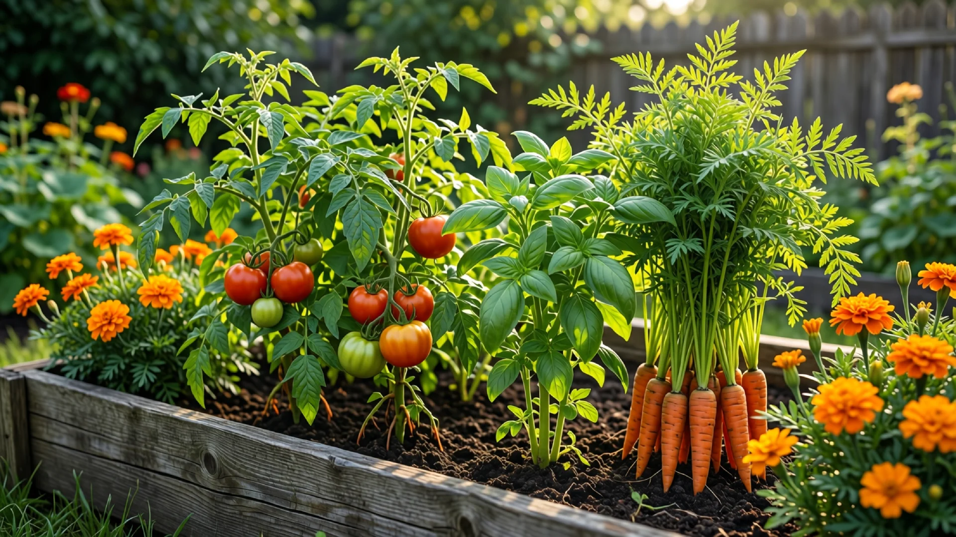 Mischkultur im Hochbeet im Garten