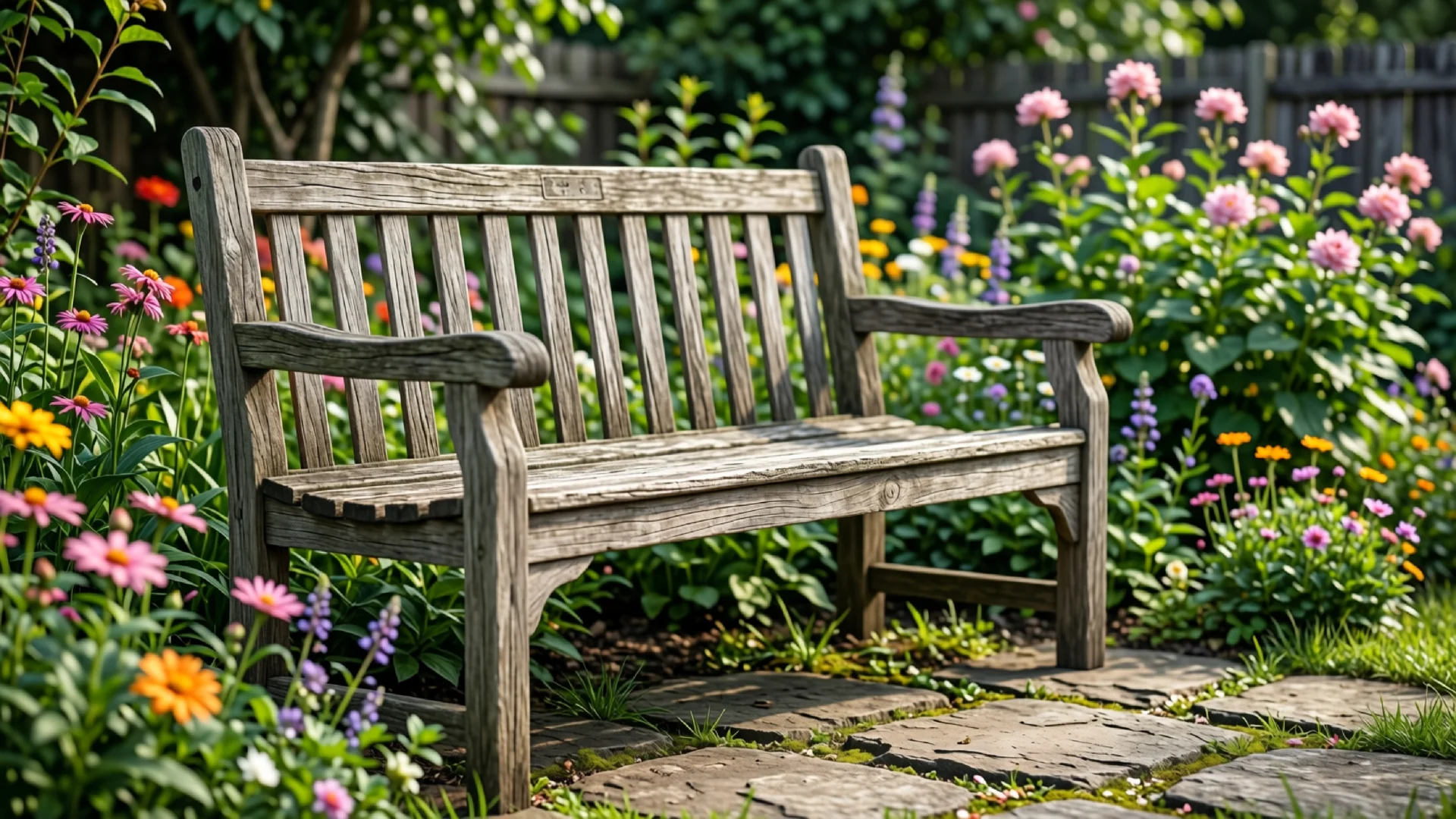 Gartenmöbel aus Holz im Garten