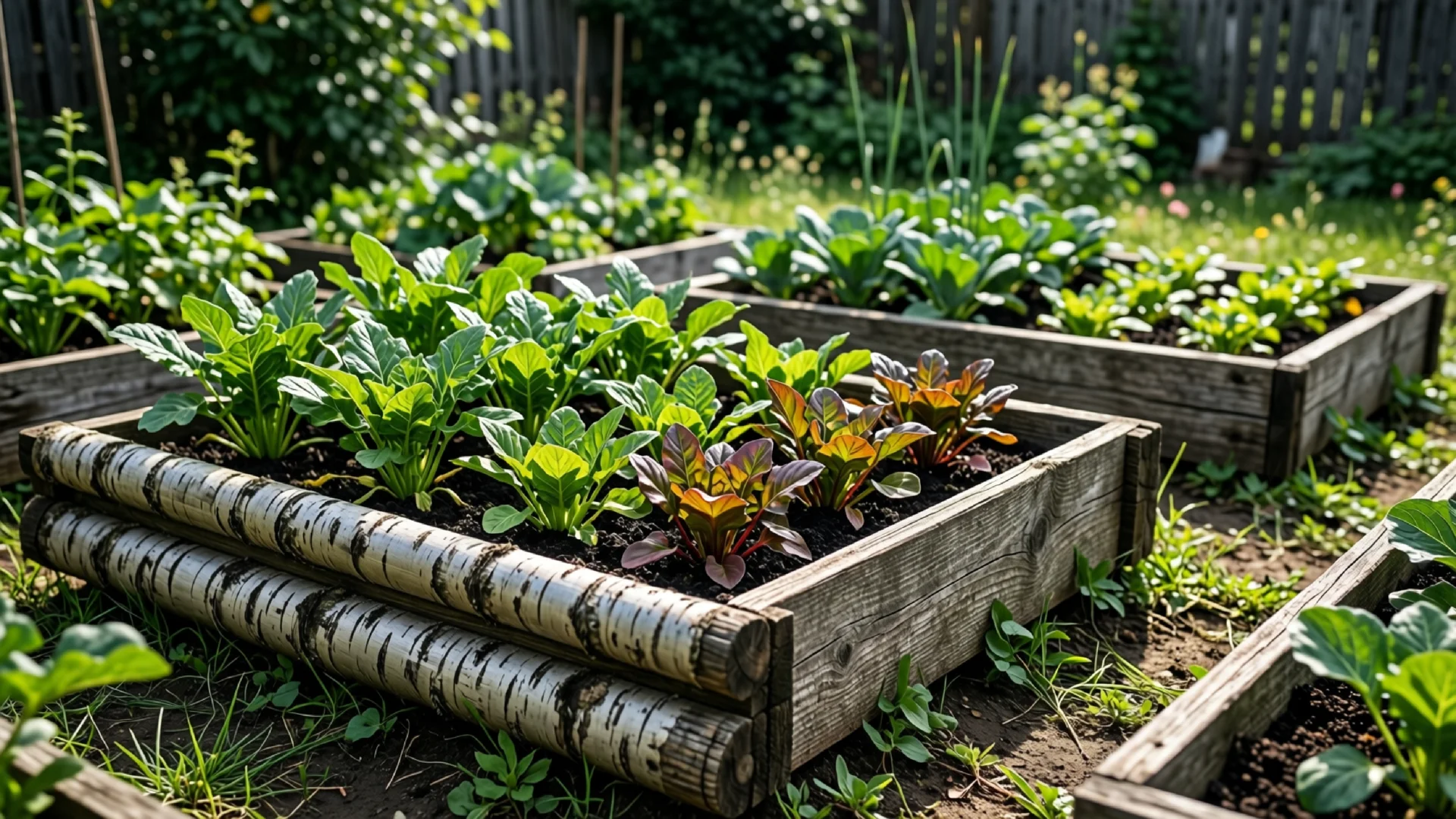 Hochbeet aus Holz im Garten