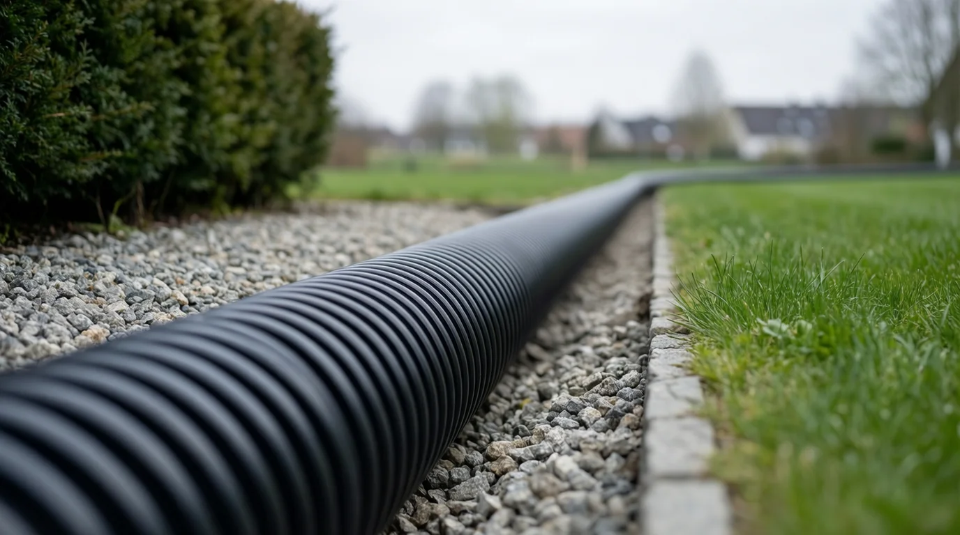 Drainage-Verlegung im Garten – Drainrohr im Kiesbett im Münsterland