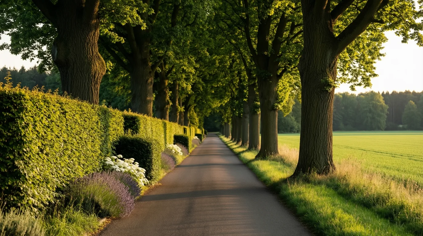 Baumallee und Naturhecke im Münsterland – typische Parklandschaft