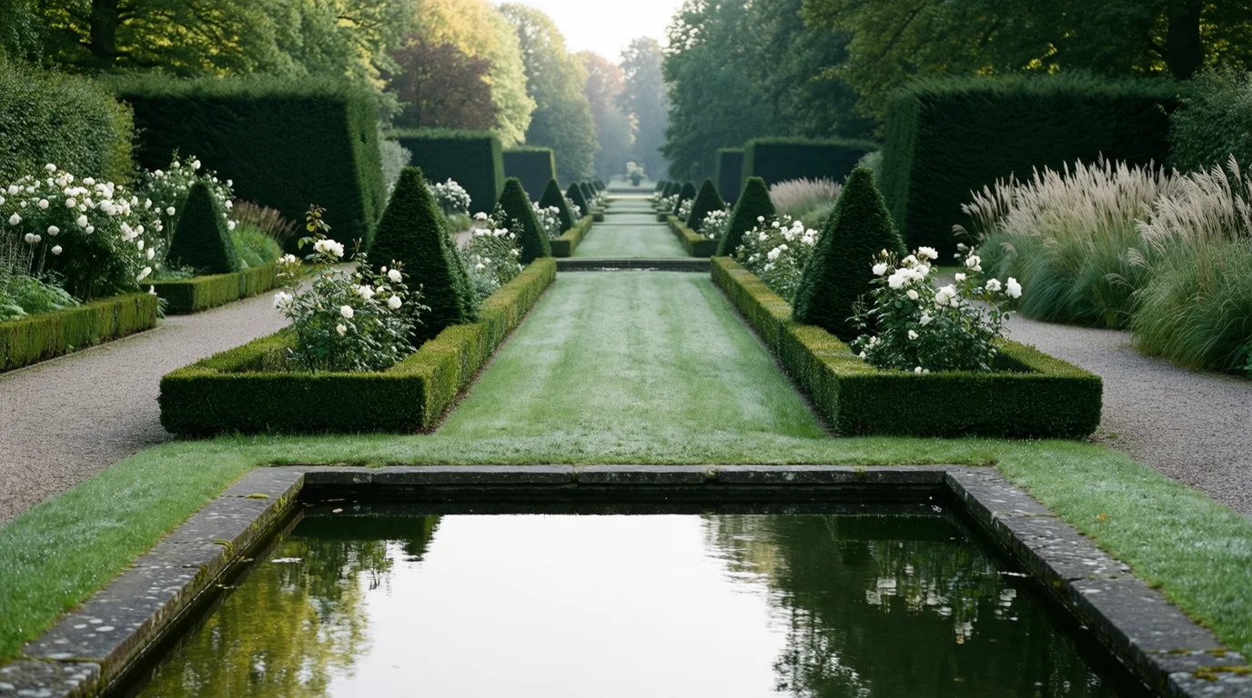 Formal gestalteter Garten mit Wasserachse – Inspiration aus Münsterländer Schlossgärten